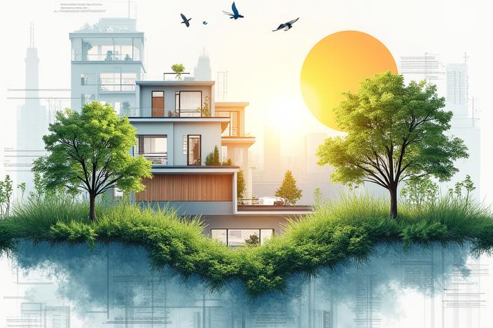 Architektonische Zeichnung und Vision eines nachhaltigen Gebäudes